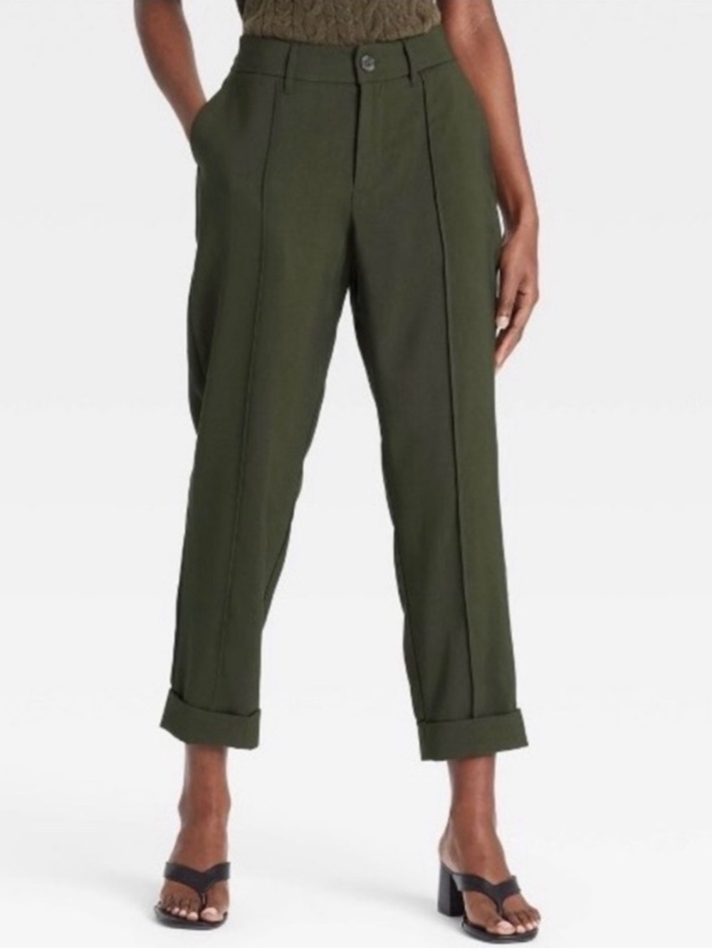 A New Day High-Rise Slim Straight Leg Pintuck Green Ankle Pants